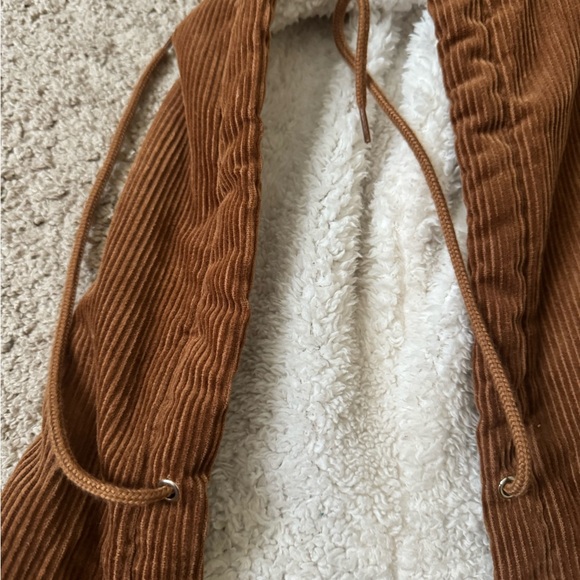 BROWN CORDUROY SHERPA HOOD CROPPED JACKET - Picture 7 of 11